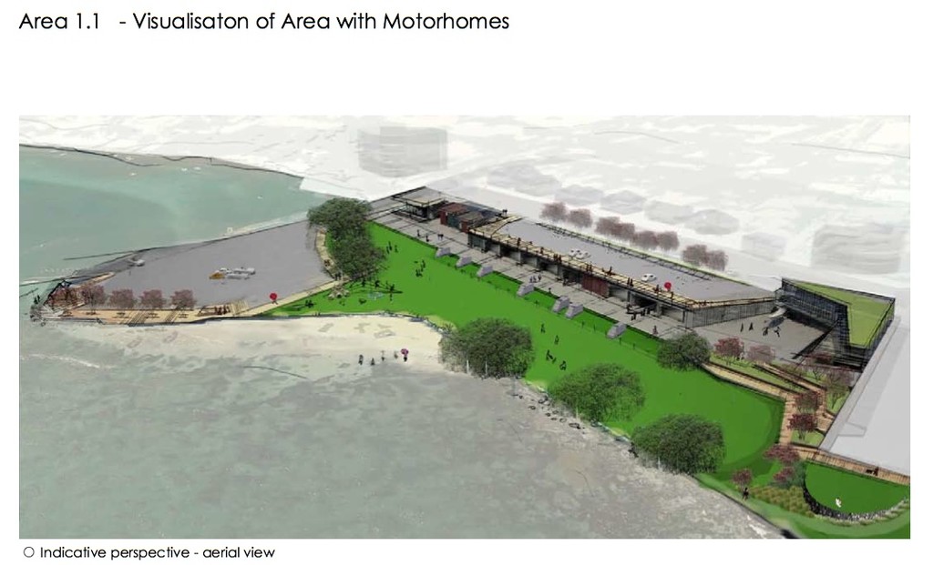 Artist’s impression of the revamped Takapuna Camping Ground with motorhomes only  permitted © Auckland Council http://www.aucklandcouncil.govt.nz